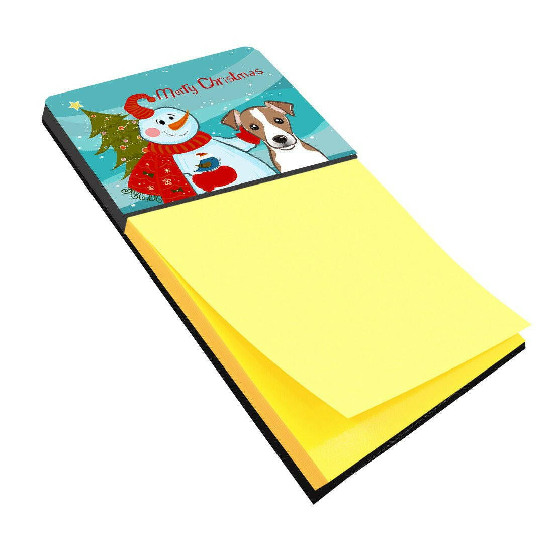 Snowman with Jack Russell Terrier Watercolor Sticky Note Holder Refillable Dispenser Desk Accessory 3x3 Pad Gift