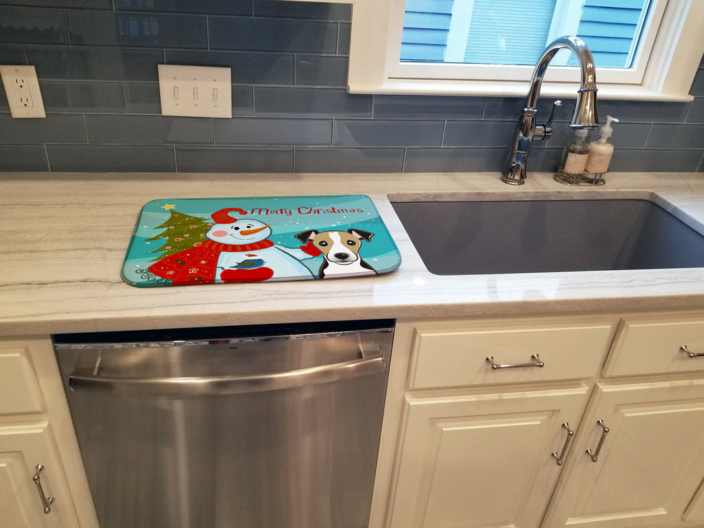 Snowman with Jack Russell Terrier Dish Drying Mat Absorbent Dish Drying Mat Pad for Kitchen Counter Dish Drainer Mat for Countertop, 14 x 21", Multicolor