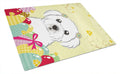 Maltese Easter Egg Hunt Cutting Board Tempered Glass Kitchen Cutting Surface, Heat Resistant Chopping, Non-Slip Feet, Food Prep & Serving