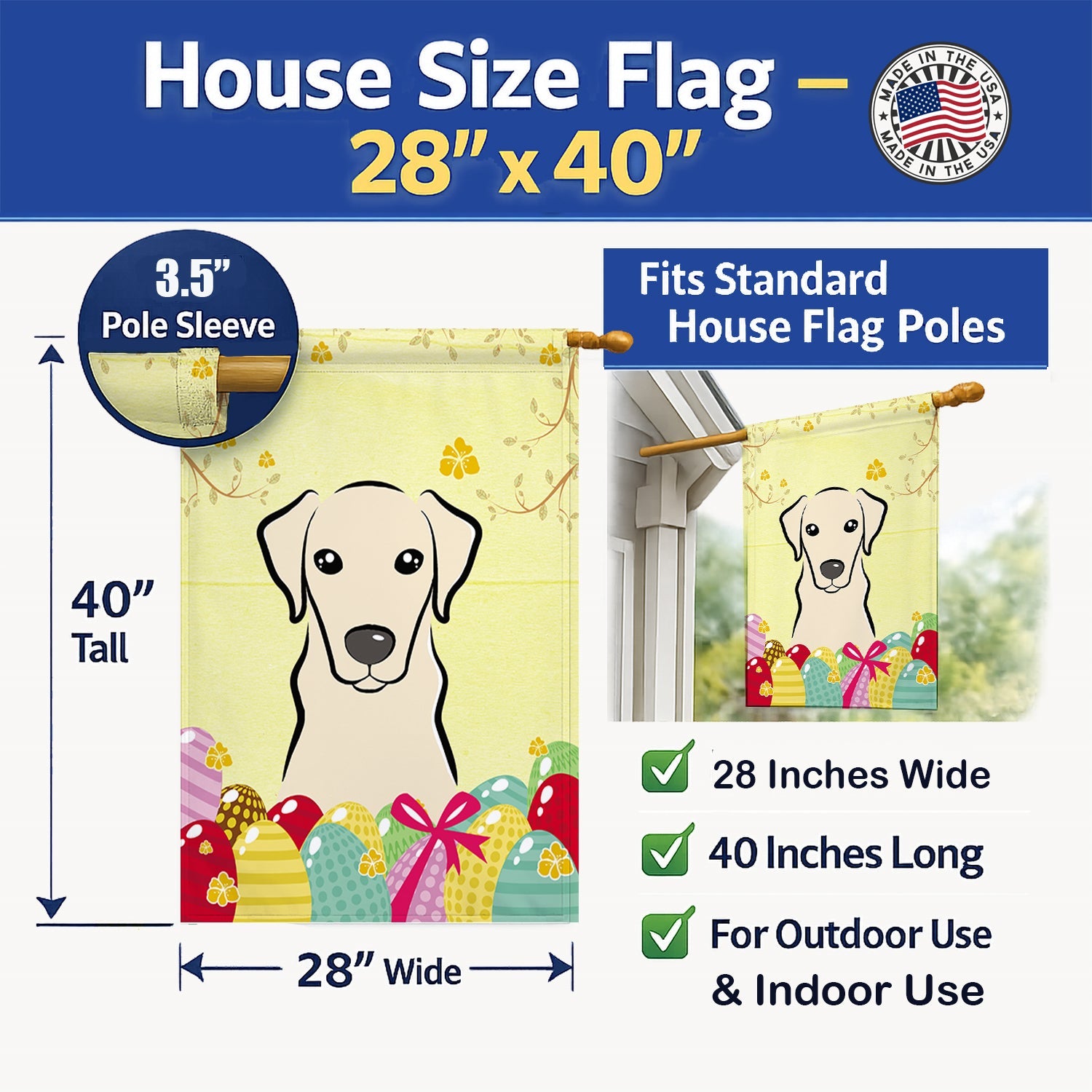 Yellow Labrador Easter Egg Hunt House Flag 28x40 Porch Sleeve Pole Decorative Outside Yard Banner Artwork Wall Hanging, Polyester