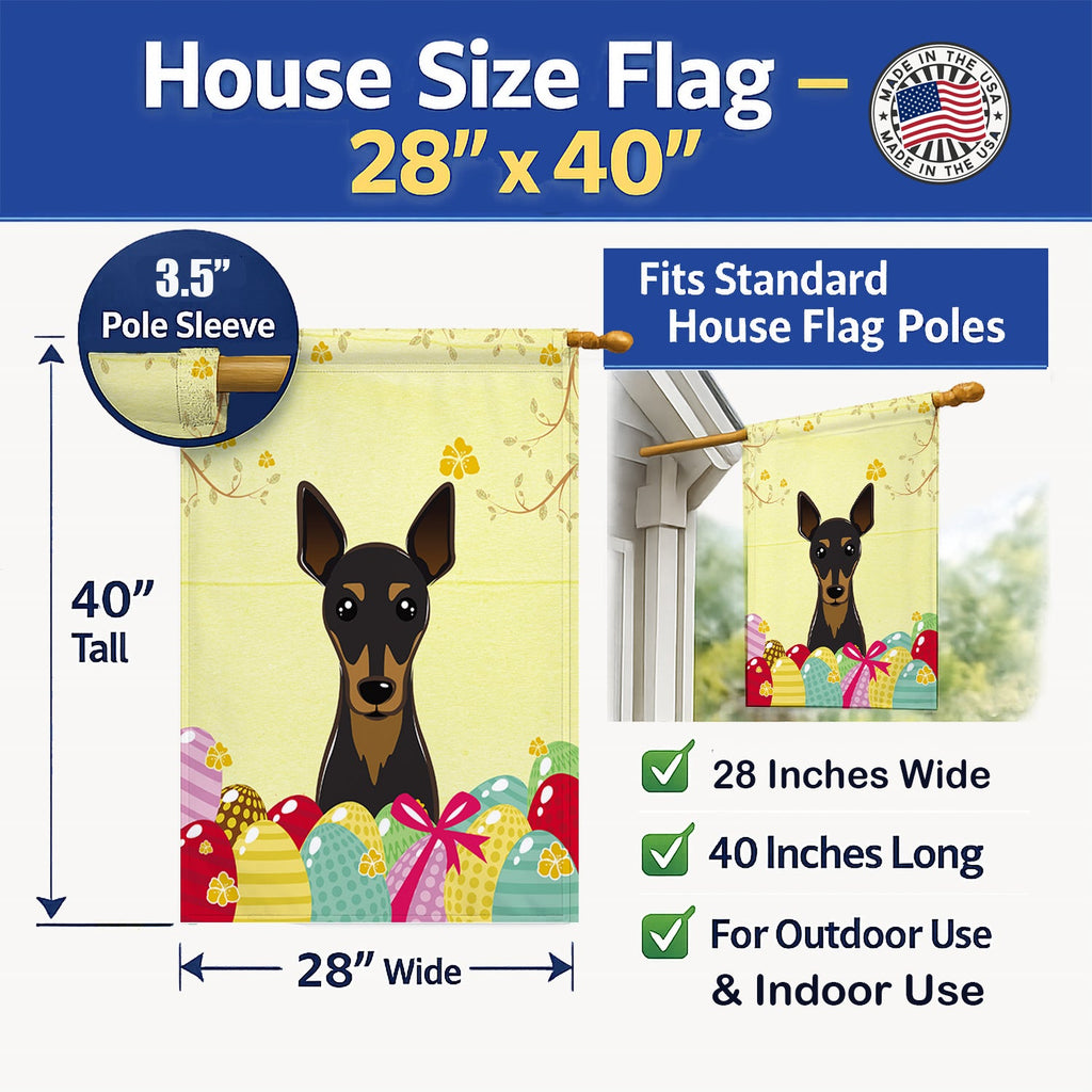 Min Pin Easter Egg Hunt House Flag 28x40 Porch Sleeve Pole Decorative Outside Yard Banner Artwork Wall Hanging, Polyester