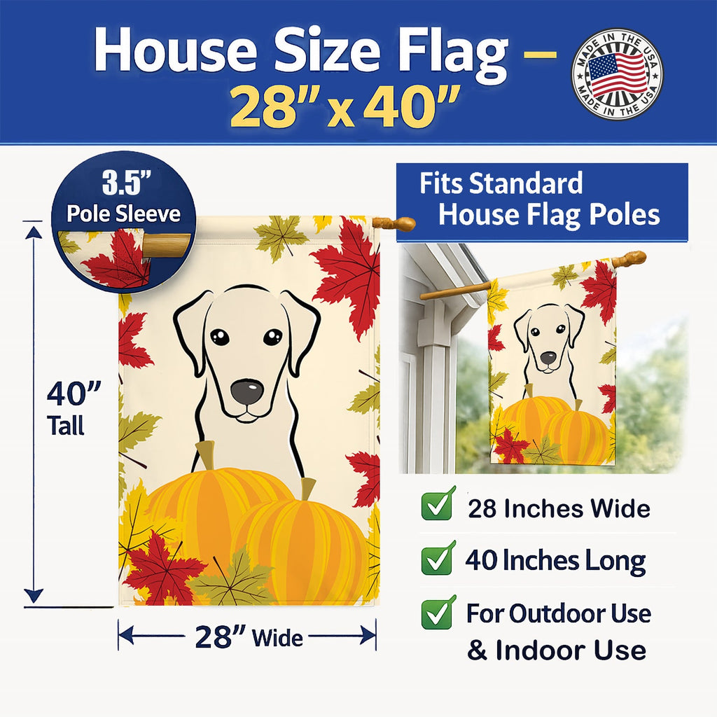 Yellow Labrador Thanksgiving House Flag 28x40 Porch Sleeve Pole Decorative Outside Yard Banner Artwork Wall Hanging, Polyester