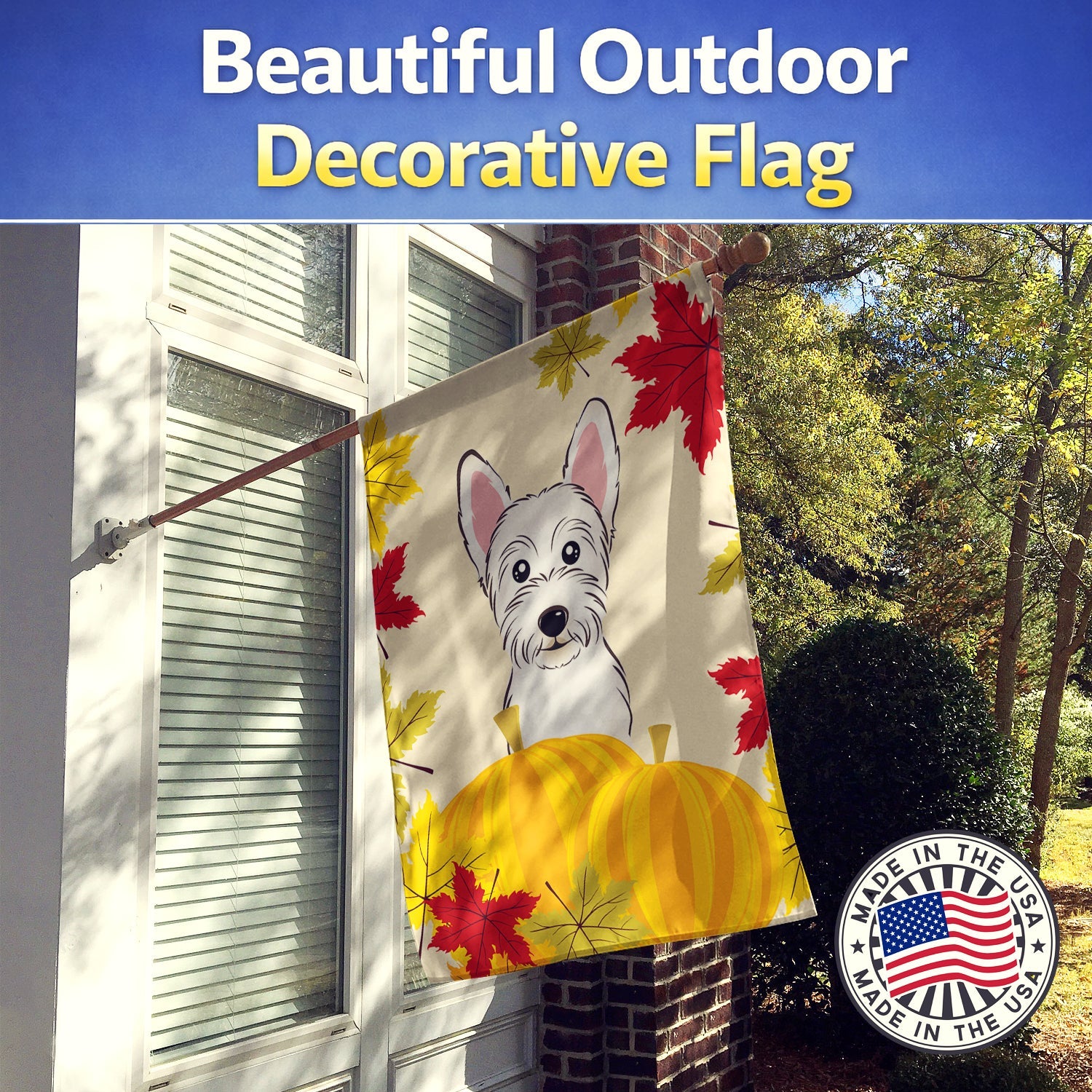 Westie Thanksgiving House Flag 28x40 Porch Sleeve Pole Decorative Outside Yard Banner Artwork Wall Hanging, Polyester