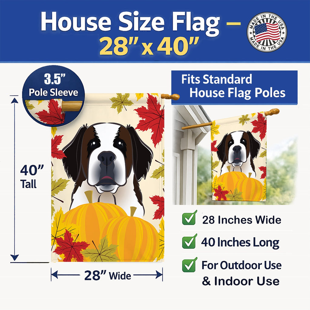 Saint Bernard Thanksgiving House Flag 28x40 Porch Sleeve Pole Decorative Outside Yard Banner Artwork Wall Hanging, Polyester