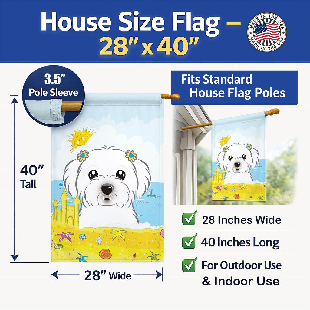 Maltese Summer Beach House Flag 28x40 Porch Sleeve Pole Decorative Outside Yard Banner Artwork Wall Hanging, Polyester