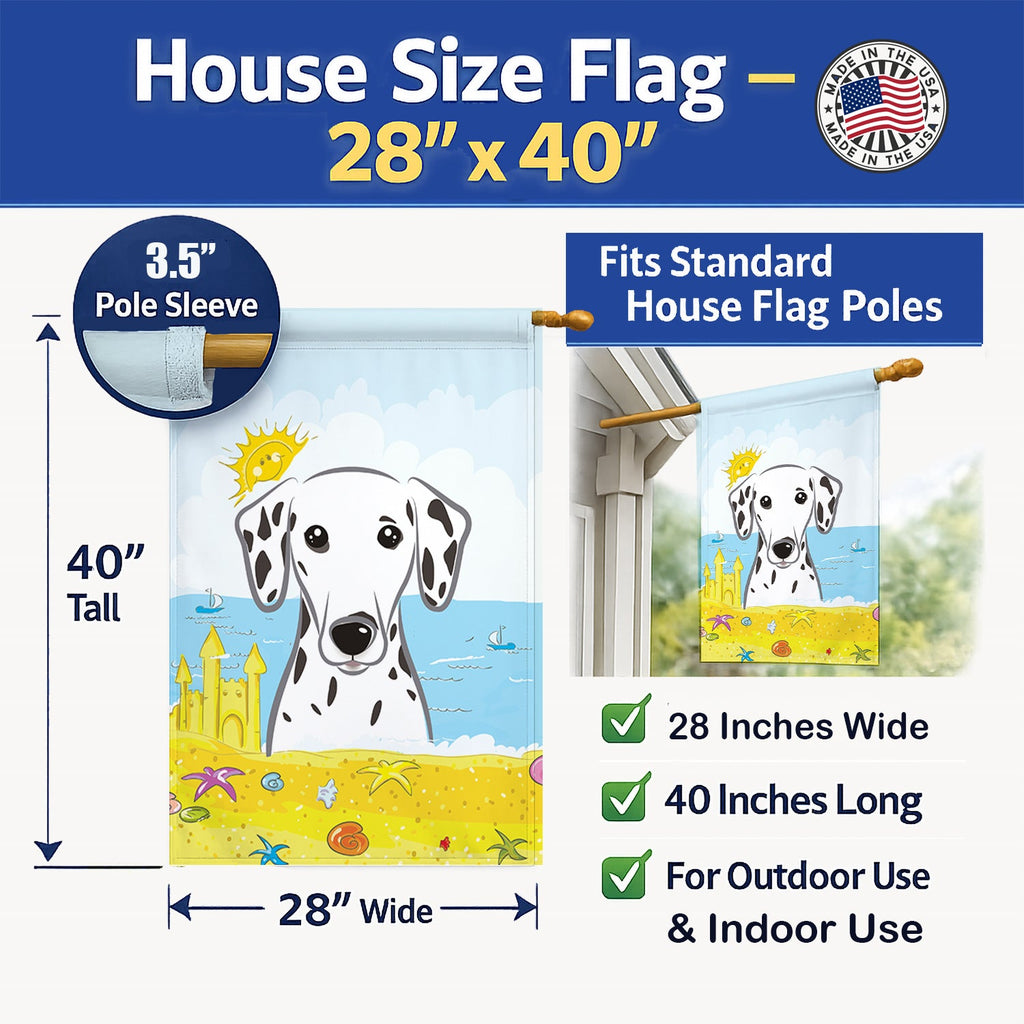 Dalmatian Summer Beach House Flag 28x40 Porch Sleeve Pole Decorative Outside Yard Banner Artwork Wall Hanging, Polyester