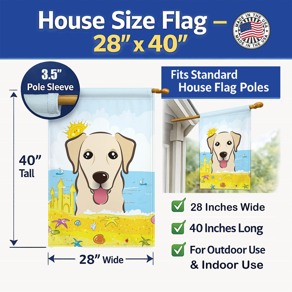 Golden Retriever Summer Beach House Flag 28x40 Porch Sleeve Pole Decorative Outside Yard Banner Artwork Wall Hanging, Polyester