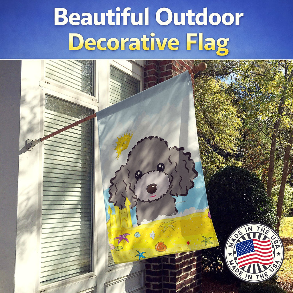 Silver Gray Poodle Summer Beach House Flag 28x40 Porch Sleeve Pole Decorative Outside Yard Banner Artwork Wall Hanging, Polyester