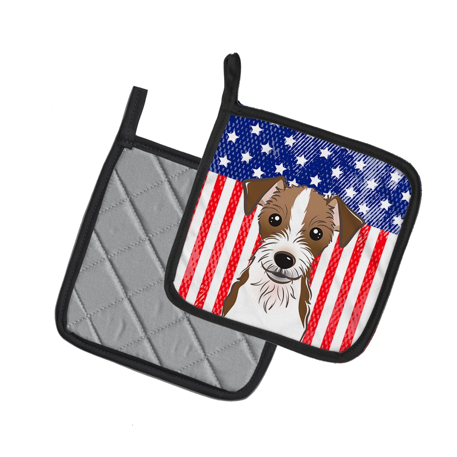 American Flag and Jack Russell Terrier Pot Holder Set of 2 Heat Resistant Quilted Hot Pads 7.5 x 7.5 Inch, Insulated Kitchen Trivets for Cooking & Baking