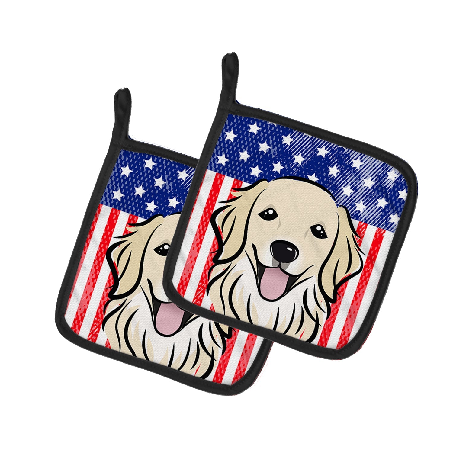American Flag and Golden Retriever Pot Holder Set of 2 Heat Resistant Quilted Hot Pads 7.5 x 7.5 Inch, Insulated Kitchen Trivets for Cooking & Baking