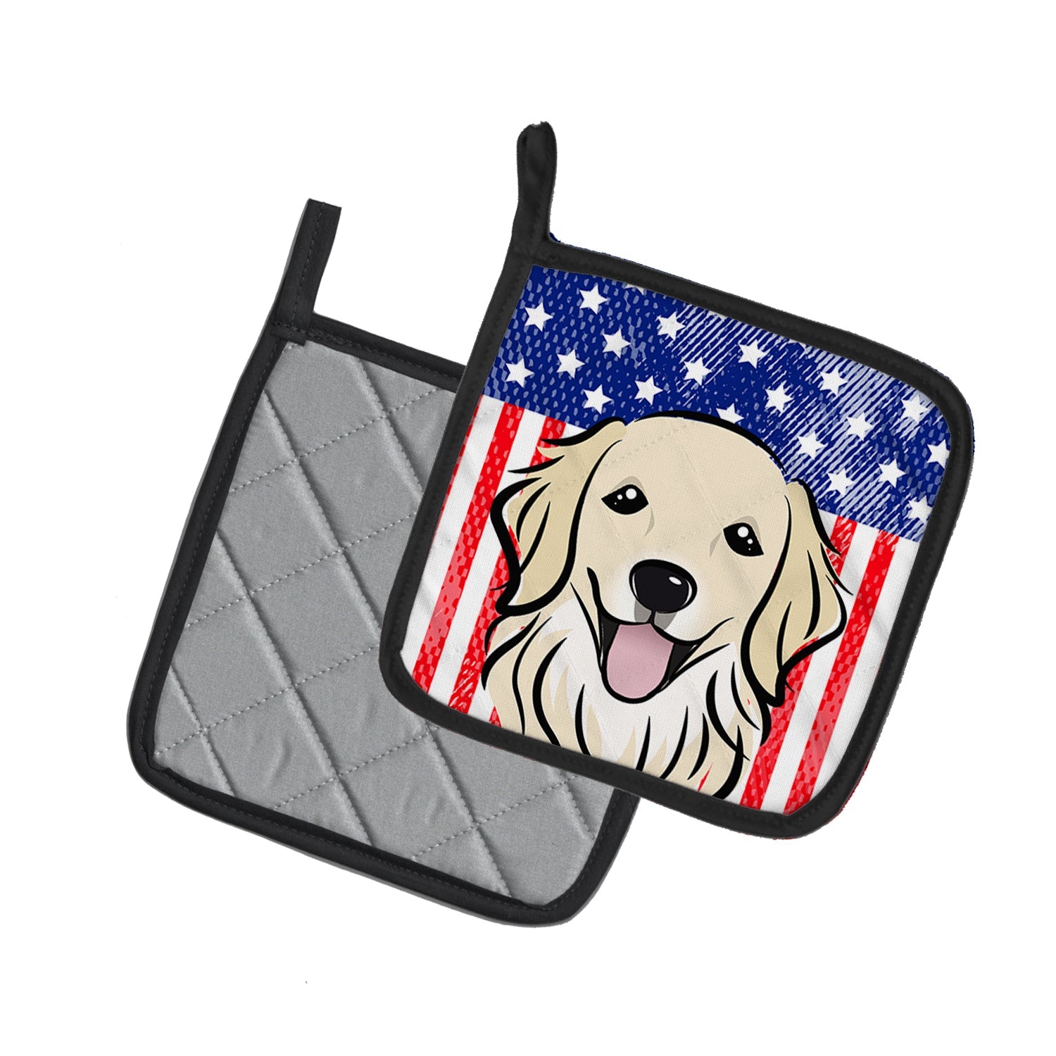 American Flag and Golden Retriever Pot Holder Set of 2 Heat Resistant Quilted Hot Pads 7.5 x 7.5 Inch, Insulated Kitchen Trivets for Cooking & Baking