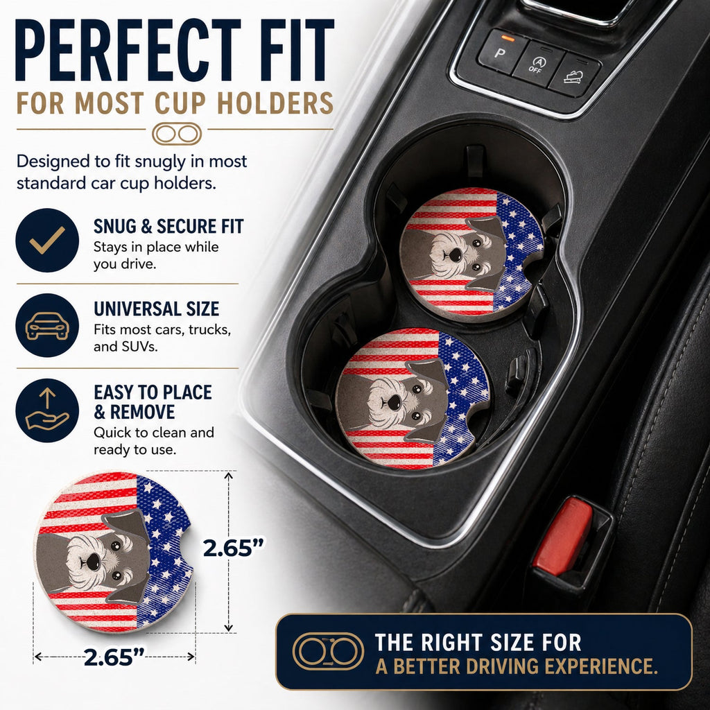 American Flag and Schnauzer Set of 2 Cup Holder Car Coasters Absorbent Round Sandstone Coasters Gifts for Men or Women, 2.5, Multicolor
