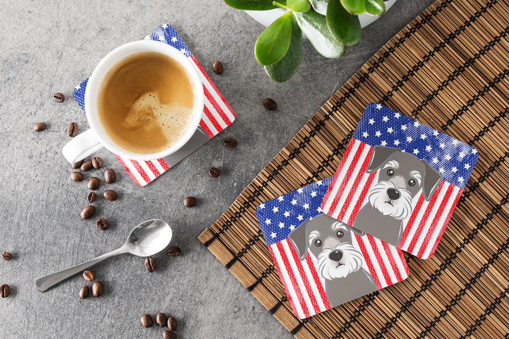 American Flag and Schnauzer Foam Coasters Set of 4 Cup Coasters for Indoor Outdoor, Tabletop Protection, Anti Slip, Mouse pad Material