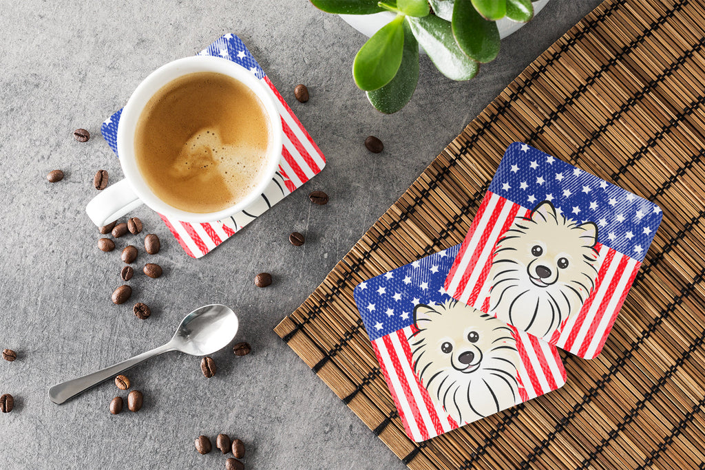 American Flag and Pomeranian Foam Coasters Set of 4 Cup Coasters for Indoor Outdoor, Tabletop Protection, Anti Slip, Mouse pad Material