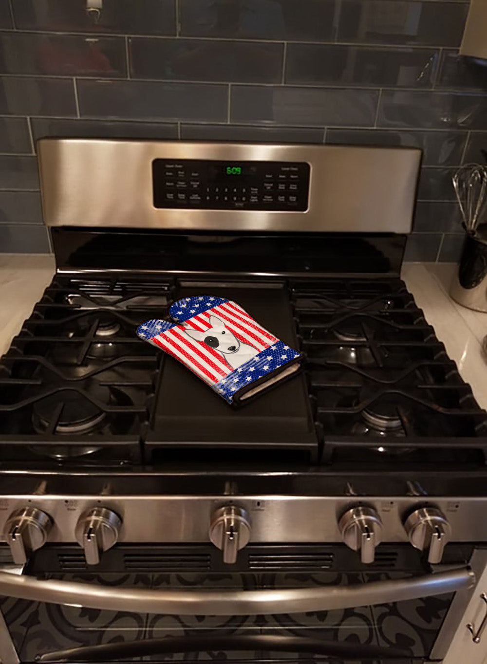 American Flag and Bull Terrier Oven Mitt Heat Resistant Thick Oven Mitt for Hot Pans and Oven, Kitchen Mitt Protect Hands, Cooking Baking Glove