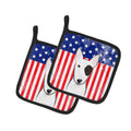 American Flag and Bull Terrier Pot Holder Set of 2 Heat Resistant Quilted Hot Pads 7.5 x 7.5 Inch, Insulated Kitchen Trivets for Cooking & Baking