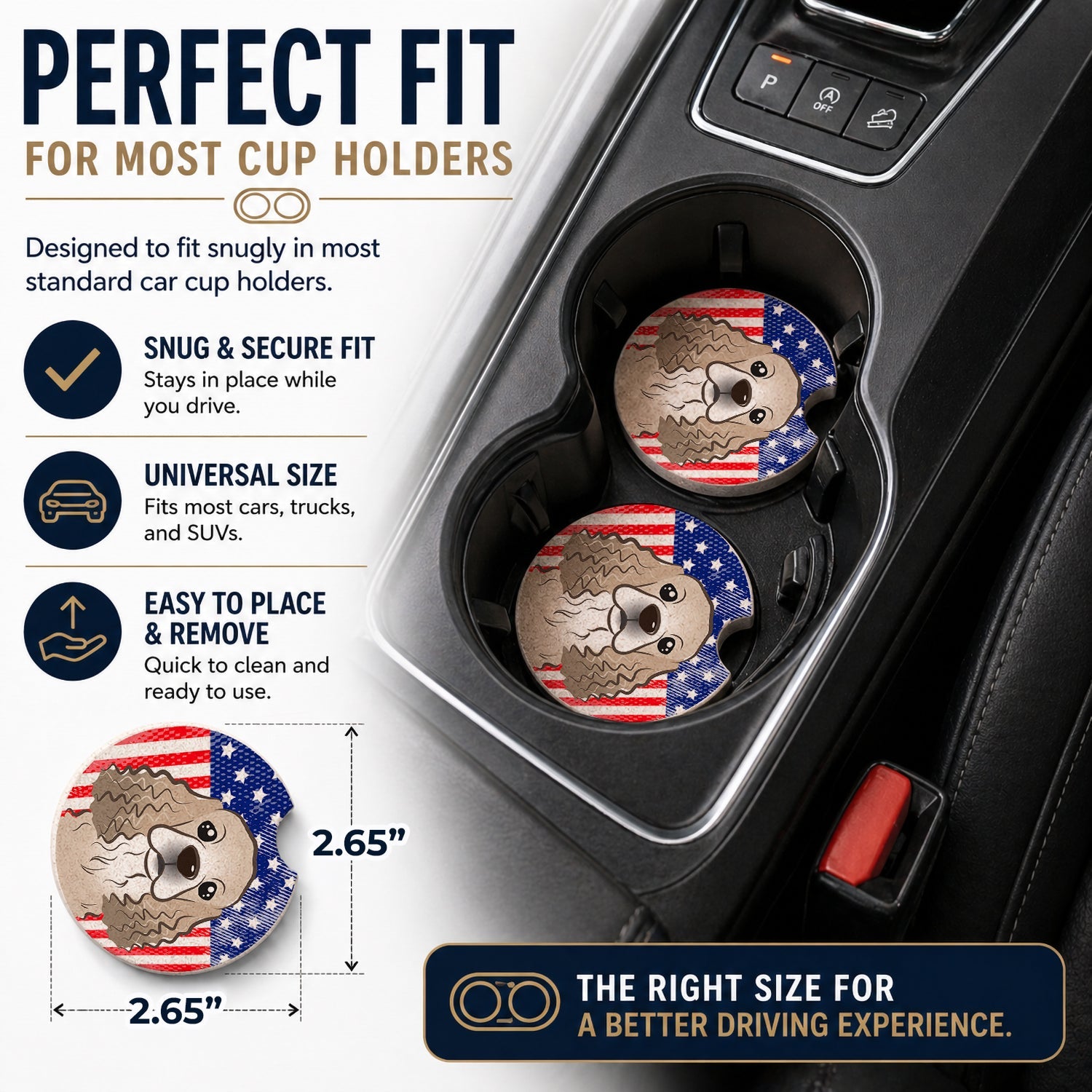 American Flag and Cocker Spaniel Set of 2 Cup Holder Car Coasters Absorbent Round Sandstone Coasters Gifts for Men or Women, 2.5, Multicolor