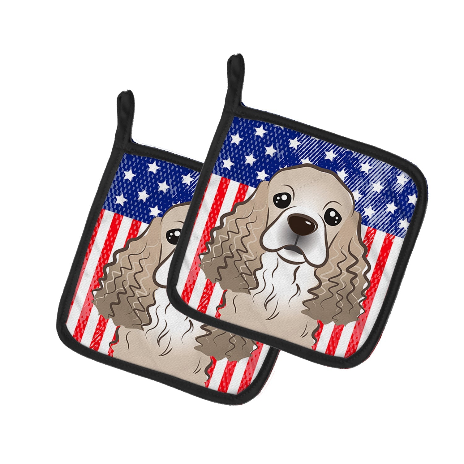 American Flag and Cocker Spaniel Pot Holder Set of 2 Heat Resistant Quilted Hot Pads 7.5 x 7.5 Inch, Insulated Kitchen Trivets for Cooking & Baking