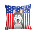 American Flag and Alaskan Malamute Decorative Throw Pillow 14x14 Indoor Outdoor Accent Cushion, Fabric Cover with Insert for Sofa, Bed, Porch & Living Room