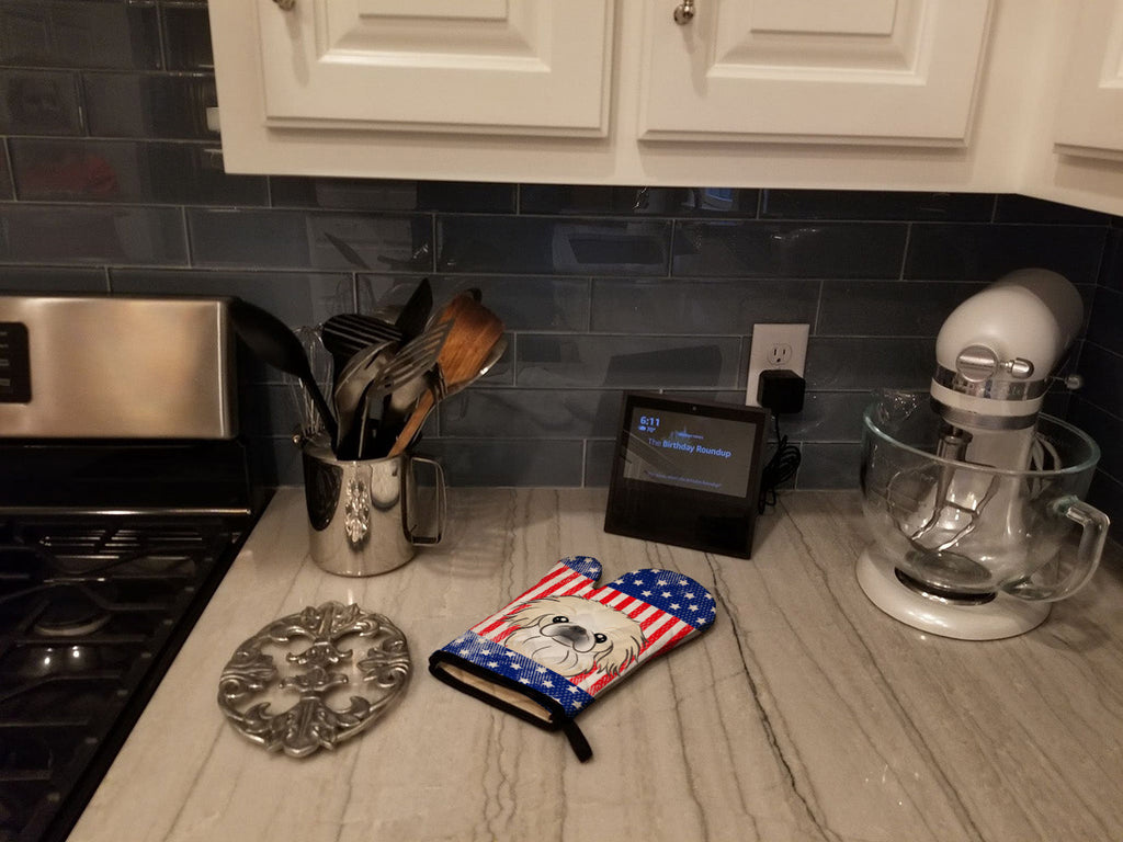 American Flag and Pekingese Oven Mitt Heat Resistant Thick Oven Mitt for Hot Pans and Oven, Kitchen Mitt Protect Hands, Cooking Baking Glove