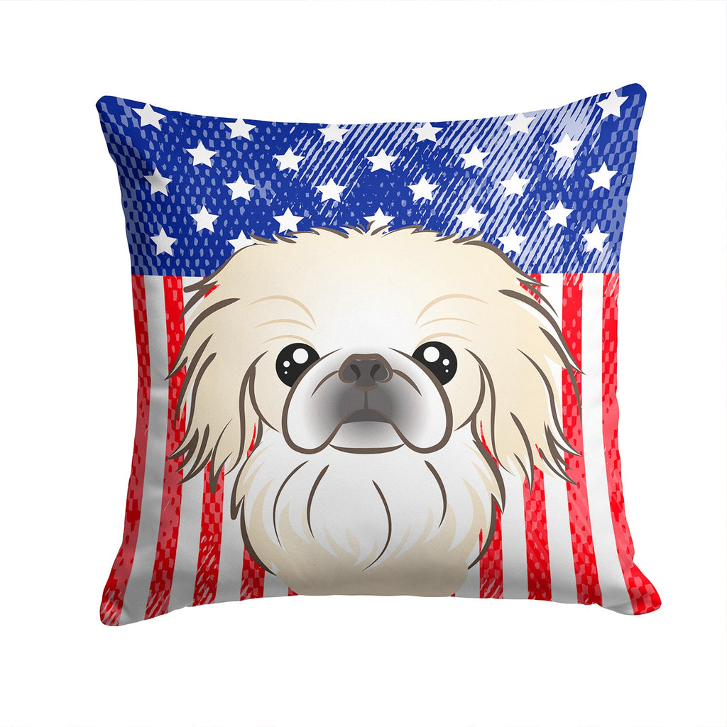 American Flag and Pekingese Decorative Throw Pillow 14x14 Indoor Outdoor Accent Cushion, Fabric Cover with Insert for Sofa, Bed, Porch & Living Room