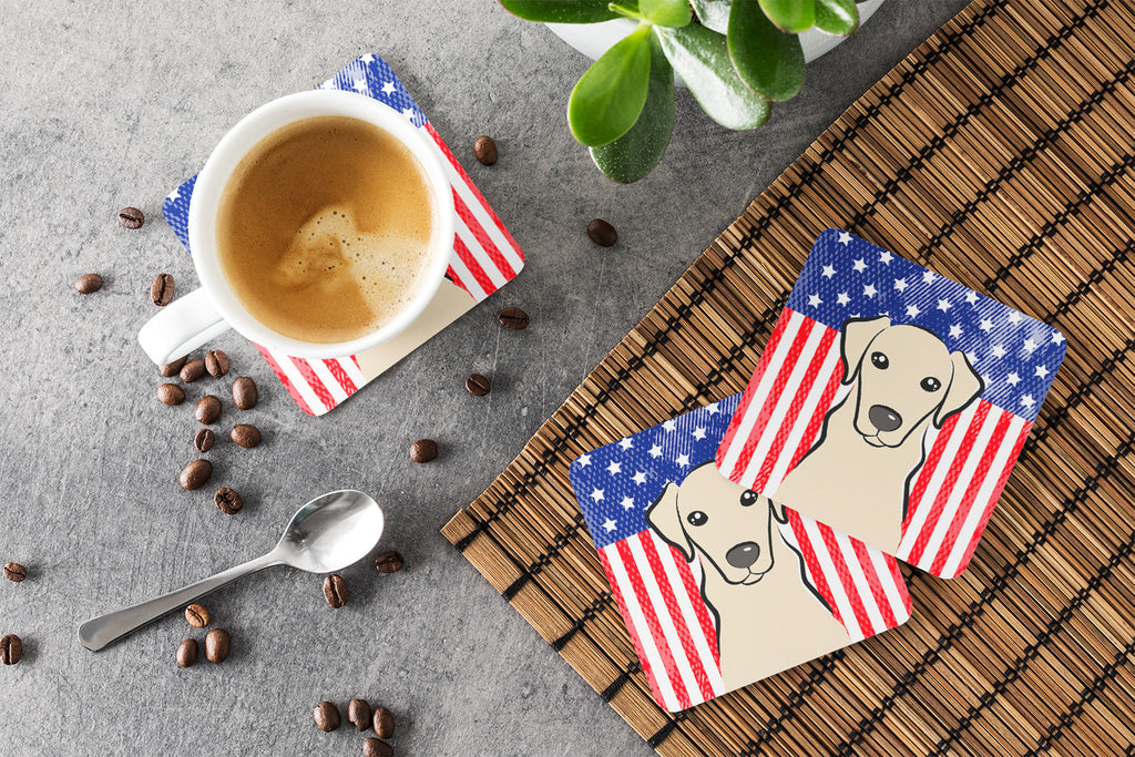 American Flag and Yellow Labrador Foam Coasters Set of 4 Cup Coasters for Indoor Outdoor, Tabletop Protection, Anti Slip, Mouse pad Material