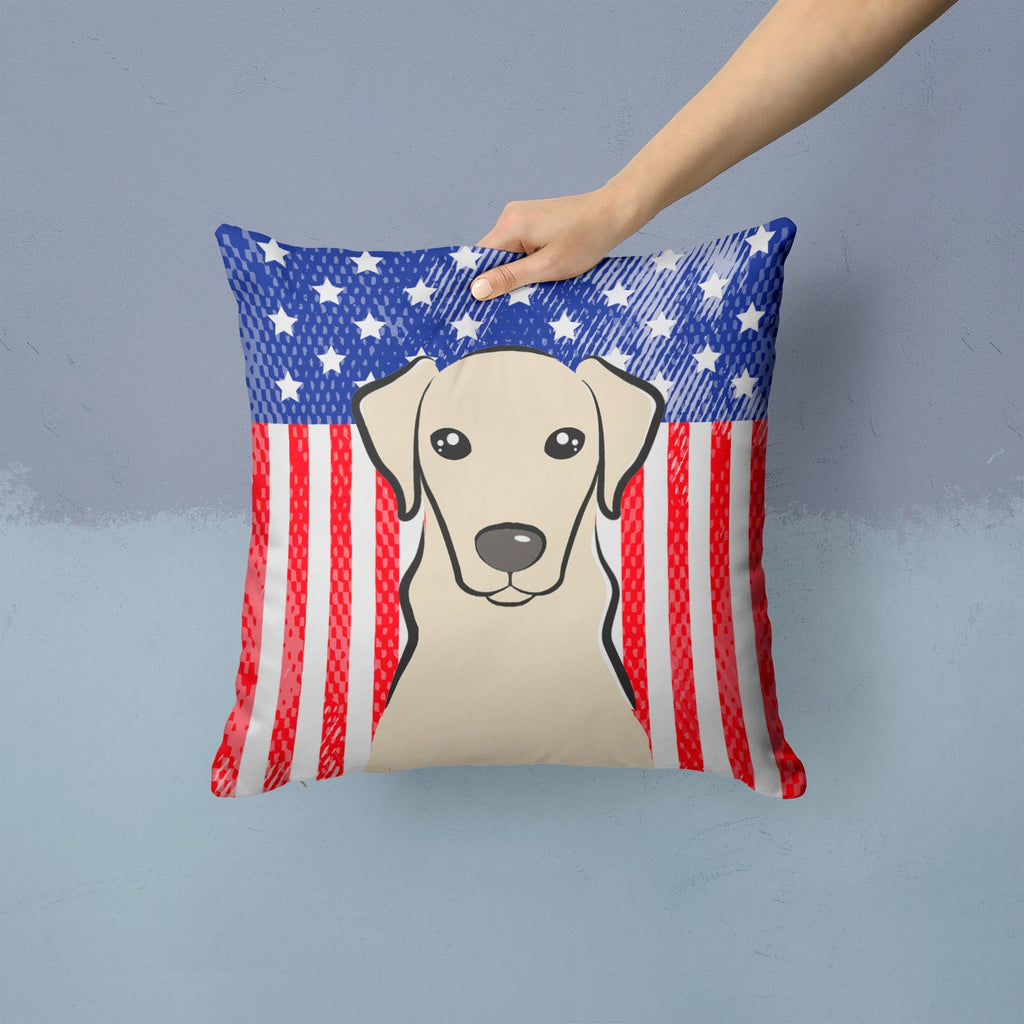 American Flag and Yellow Labrador Decorative Throw Pillow 14x14 Indoor Outdoor Accent Cushion, Fabric Cover with Insert for Sofa, Bed, Porch & Living Room