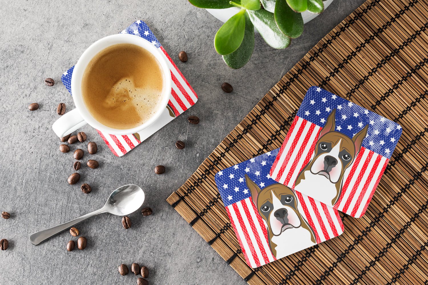 American Flag and Boxer Foam Coasters Set of 4 Cup Coasters for Indoor Outdoor, Tabletop Protection, Anti Slip, Mouse pad Material