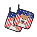 American Flag and Shiba Inu Pot Holder Set of 2 Heat Resistant Quilted Hot Pads 7.5 x 7.5 Inch, Insulated Kitchen Trivets for Cooking & Baking