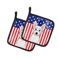 American Flag and Westie Pot Holder Set of 2 Heat Resistant Quilted Hot Pads 7.5 x 7.5 Inch, Insulated Kitchen Trivets for Cooking & Baking
