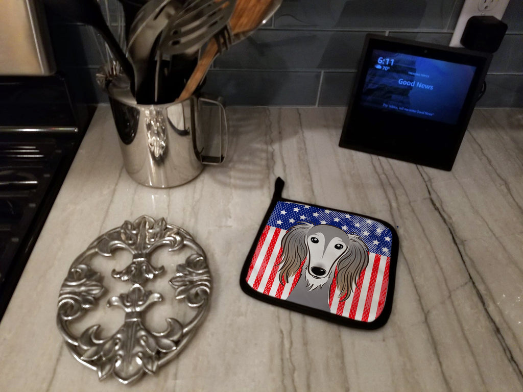 American Flag and Saluki Pot Holder Set of 2 Heat Resistant Quilted Hot Pads 7.5 x 7.5 Inch, Insulated Kitchen Trivets for Cooking & Baking