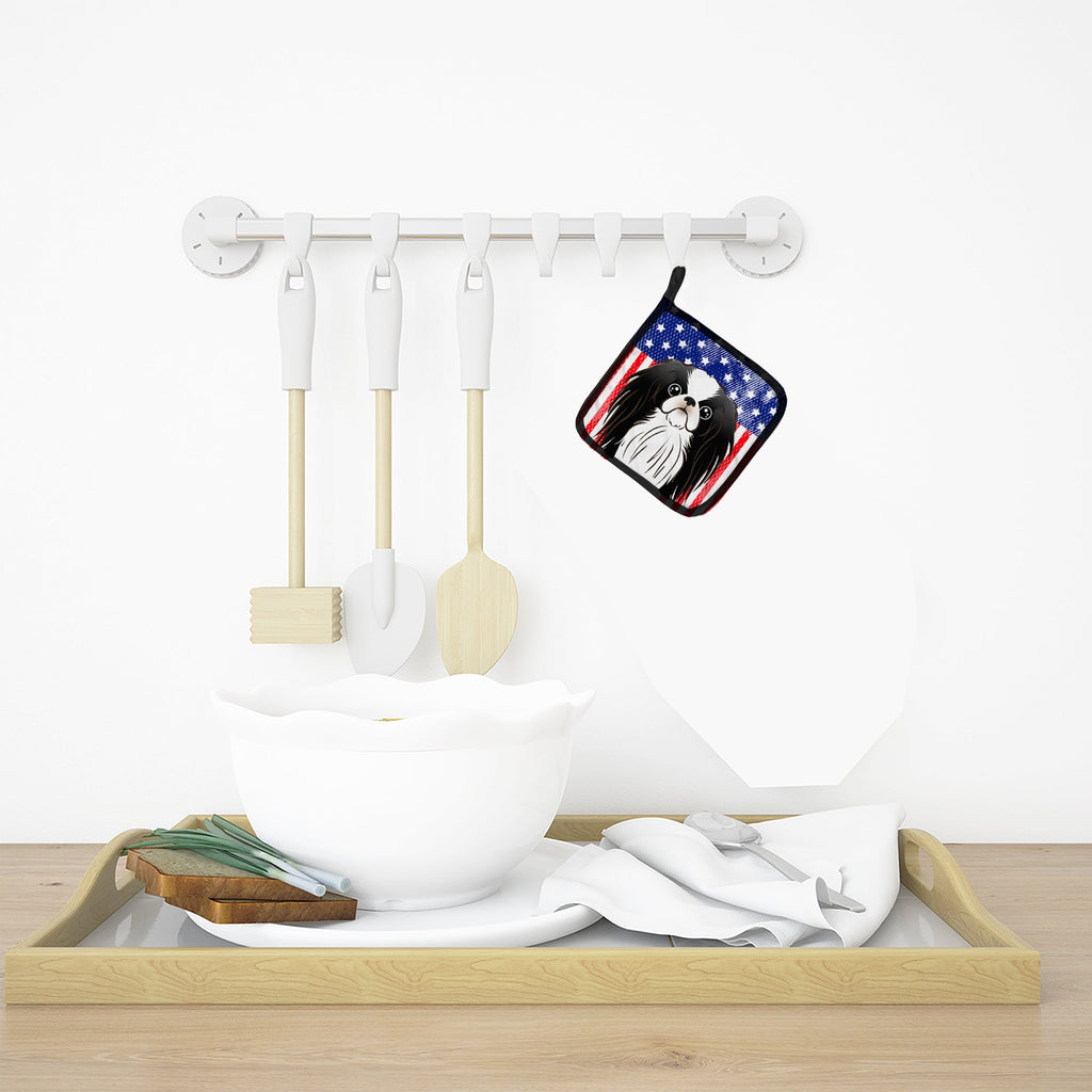 American Flag and Japanese Chin Pot Holder Set of 2 Heat Resistant Quilted Hot Pads 7.5 x 7.5 Inch, Insulated Kitchen Trivets for Cooking & Baking