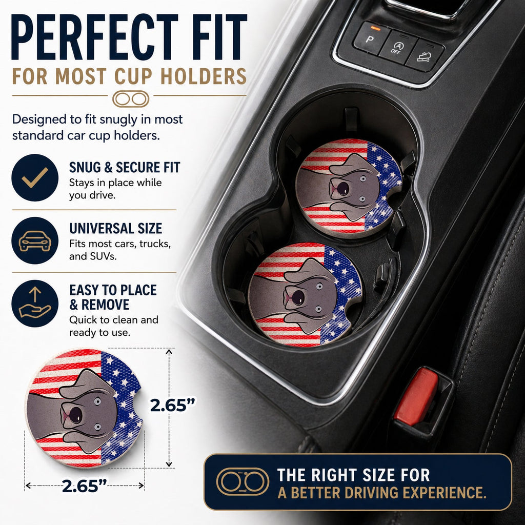 American Flag and Weimaraner Set of 2 Cup Holder Car Coasters Absorbent Round Sandstone Coasters Gifts for Men or Women, 2.5, Multicolor