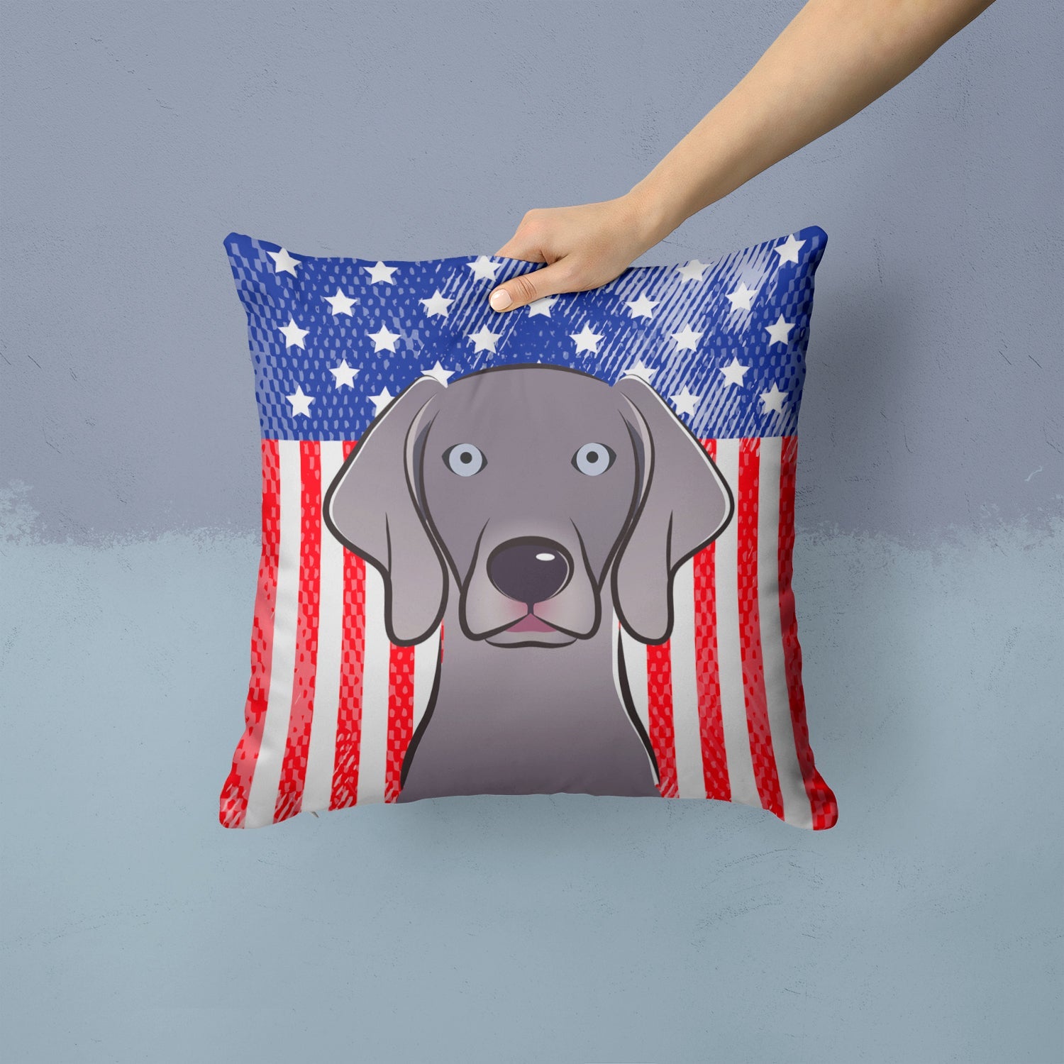 American Flag and Weimaraner Decorative Throw Pillow 14x14 Indoor Outdoor Accent Cushion, Fabric Cover with Insert for Sofa, Bed, Porch & Living Room