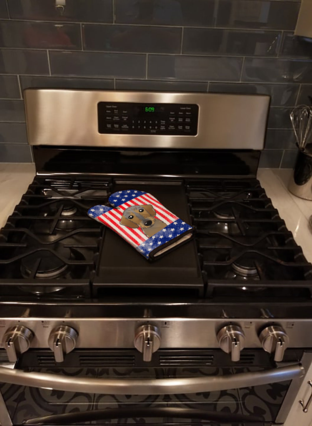 American Flag and Wirehaired Dachshund Oven Mitt Heat Resistant Thick Oven Mitt for Hot Pans and Oven, Kitchen Mitt Protect Hands, Cooking Baking Glove