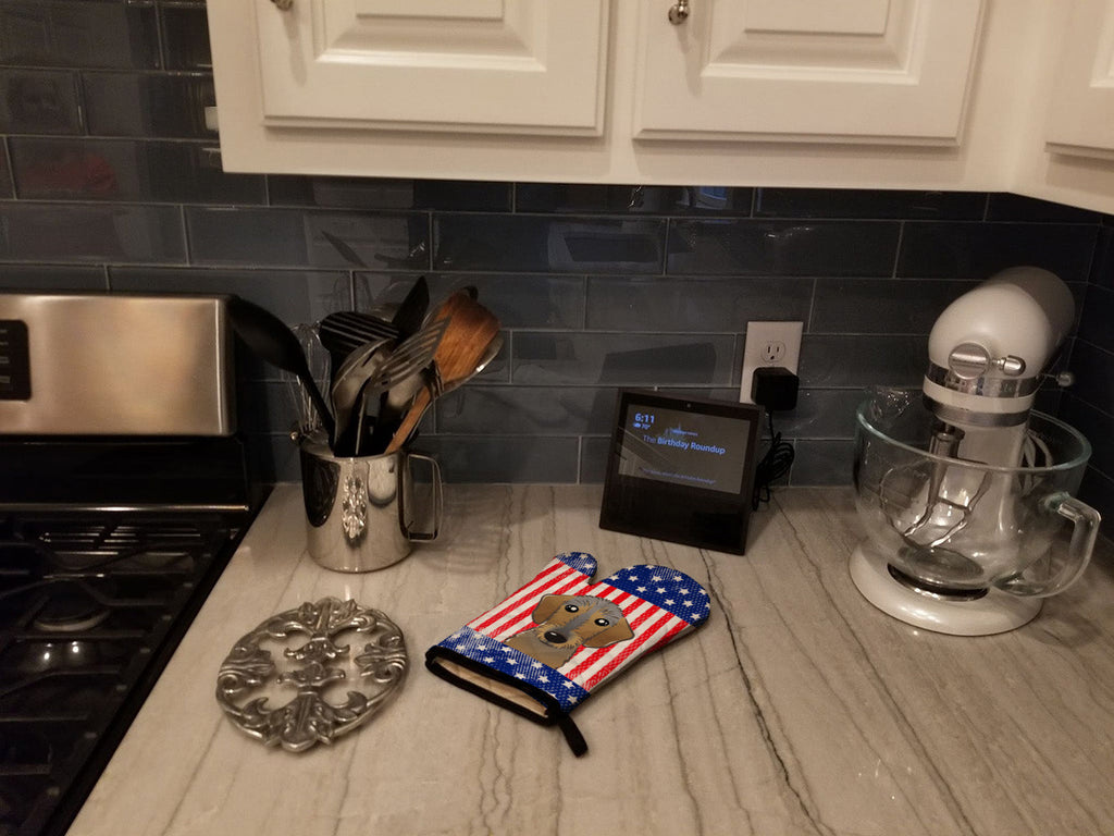 American Flag and Wirehaired Dachshund Oven Mitt Heat Resistant Thick Oven Mitt for Hot Pans and Oven, Kitchen Mitt Protect Hands, Cooking Baking Glove