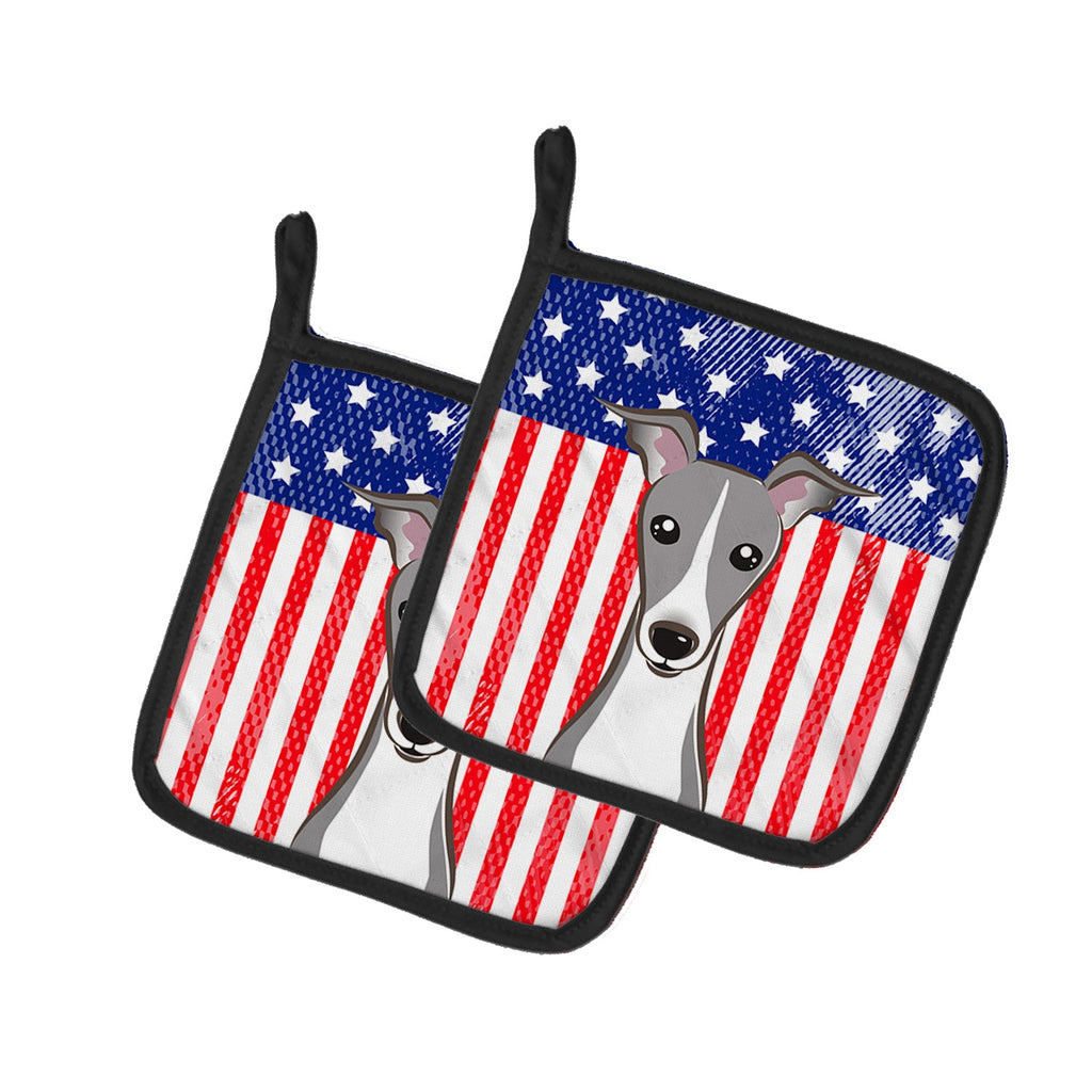 American Flag and Italian Greyhound Pot Holder Set of 2 Heat Resistant Quilted Hot Pads 7.5 x 7.5 Inch, Insulated Kitchen Trivets for Cooking & Baking