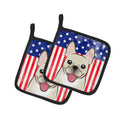 American Flag and French Bulldog Pot Holder Set of 2 Heat Resistant Quilted Hot Pads 7.5 x 7.5 Inch, Insulated Kitchen Trivets for Cooking & Baking