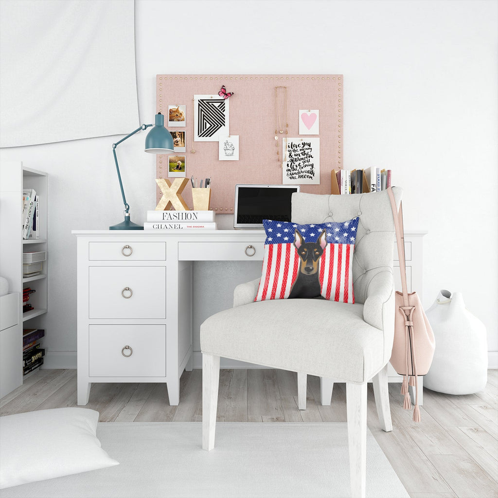 American Flag and Doberman Decorative Throw Pillow 14x14 Indoor Outdoor Accent Cushion, Fabric Cover with Insert for Sofa, Bed, Porch & Living Room