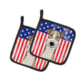 American Flag and Wire Haired Fox Terrier Pot Holder Set of 2 Heat Resistant Quilted Hot Pads 7.5 x 7.5 Inch, Insulated Kitchen Trivets for Cooking & Baking