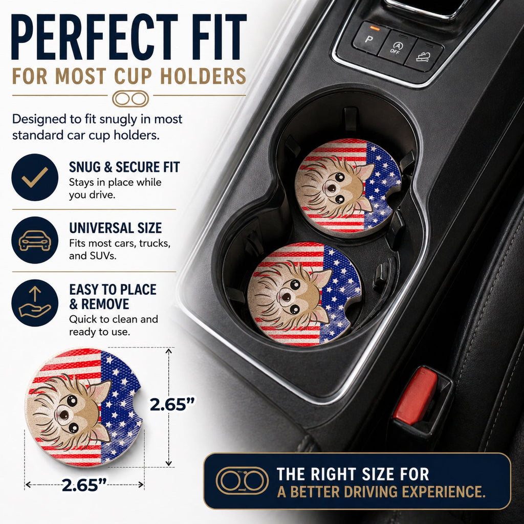 American Flag and Chihuahua Set of 2 Cup Holder Car Coasters Absorbent Round Sandstone Coasters Gifts for Men or Women, 2.5, Multicolor