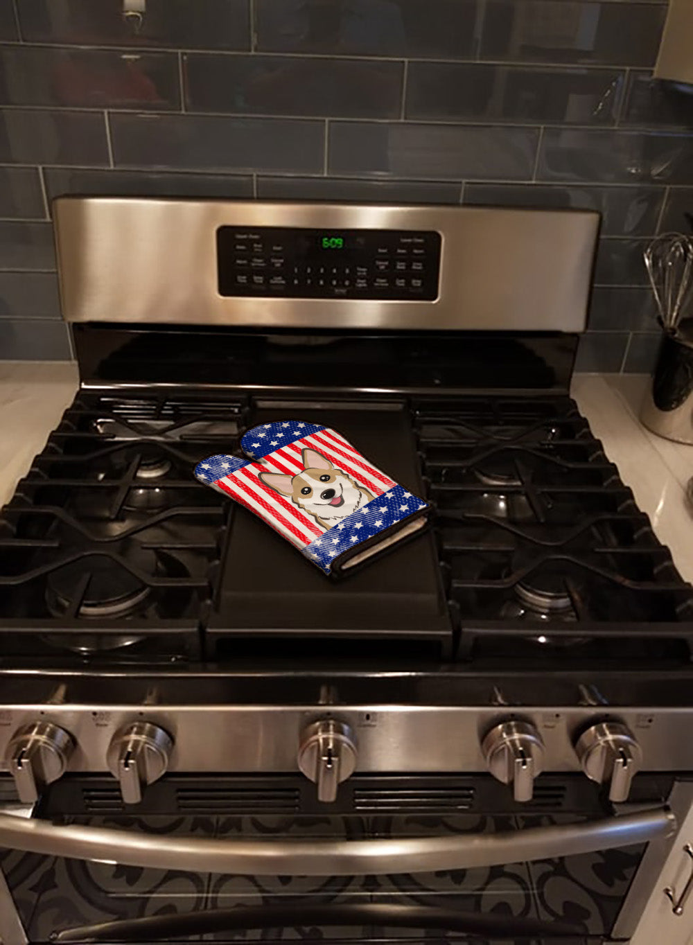 American Flag and Sable Corgi Oven Mitt Heat Resistant Thick Oven Mitt for Hot Pans and Oven, Kitchen Mitt Protect Hands, Cooking Baking Glove