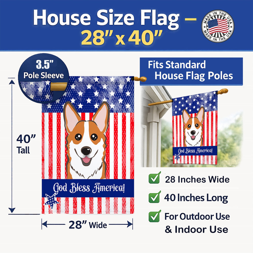 American Flag and Red Corgi House Flag 28x40 Porch Sleeve Pole Decorative Outside Yard Banner Artwork Wall Hanging, Polyester