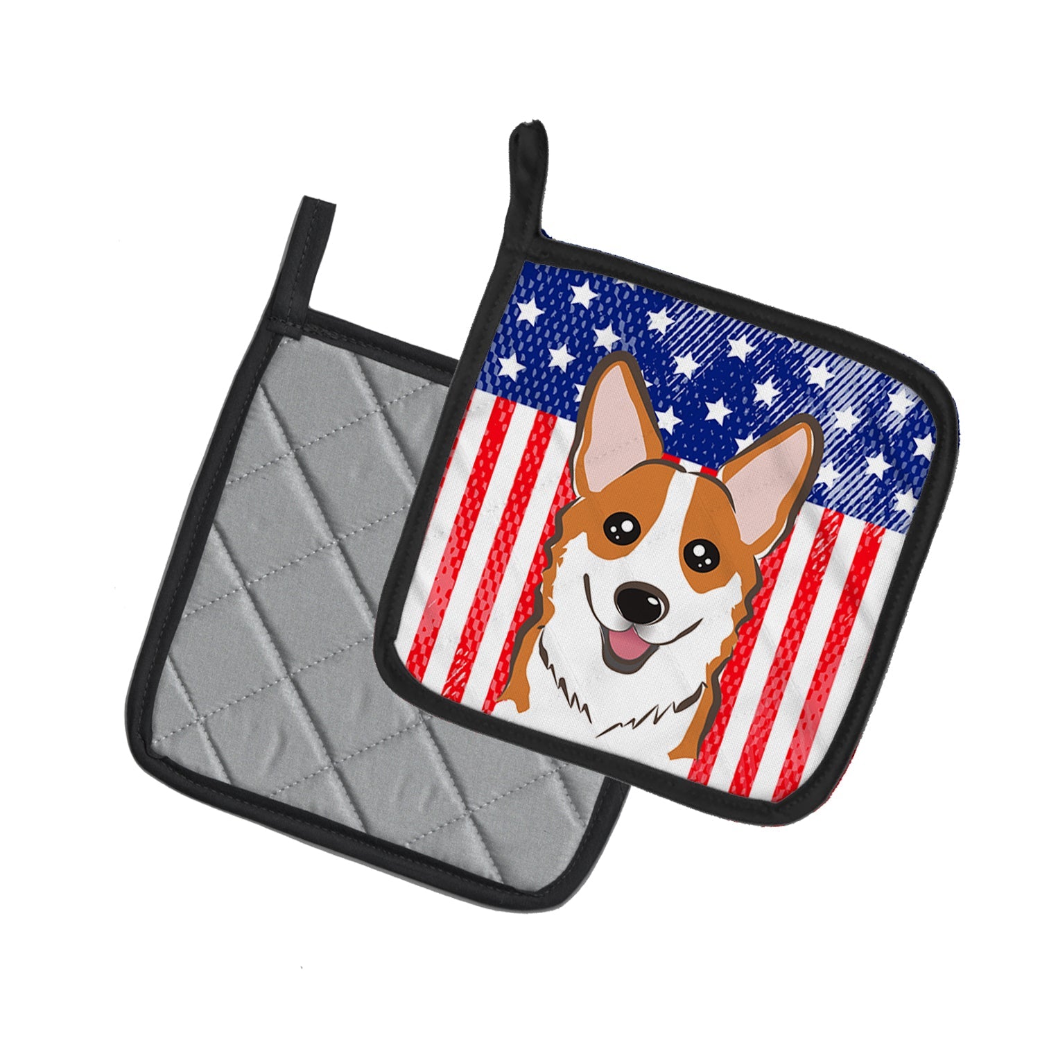 American Flag and Red Corgi Pot Holder Set of 2 Heat Resistant Quilted Hot Pads 7.5 x 7.5 Inch, Insulated Kitchen Trivets for Cooking & Baking