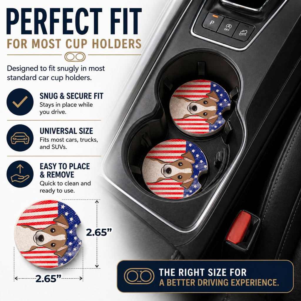 American Flag and Jack Russell Terrier Set of 2 Cup Holder Car Coasters Absorbent Round Sandstone Coasters Gifts for Men or Women, 2.5, Multicolor