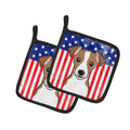 American Flag and Jack Russell Terrier Pot Holder Set of 2 Heat Resistant Quilted Hot Pads 7.5 x 7.5 Inch, Insulated Kitchen Trivets for Cooking & Baking