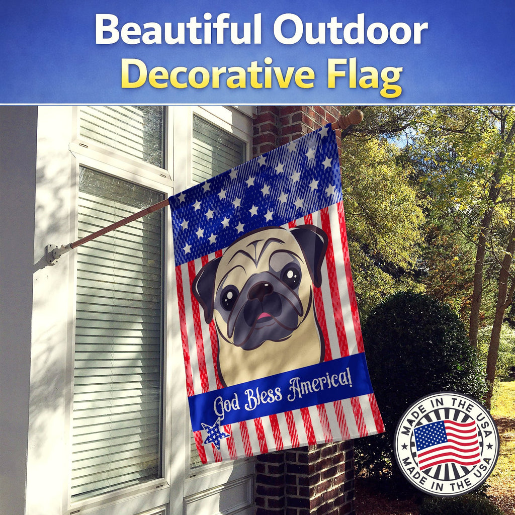 American Flag and Fawn Pug House Flag 28x40 Porch Sleeve Pole Decorative Outside Yard Banner Artwork Wall Hanging, Polyester