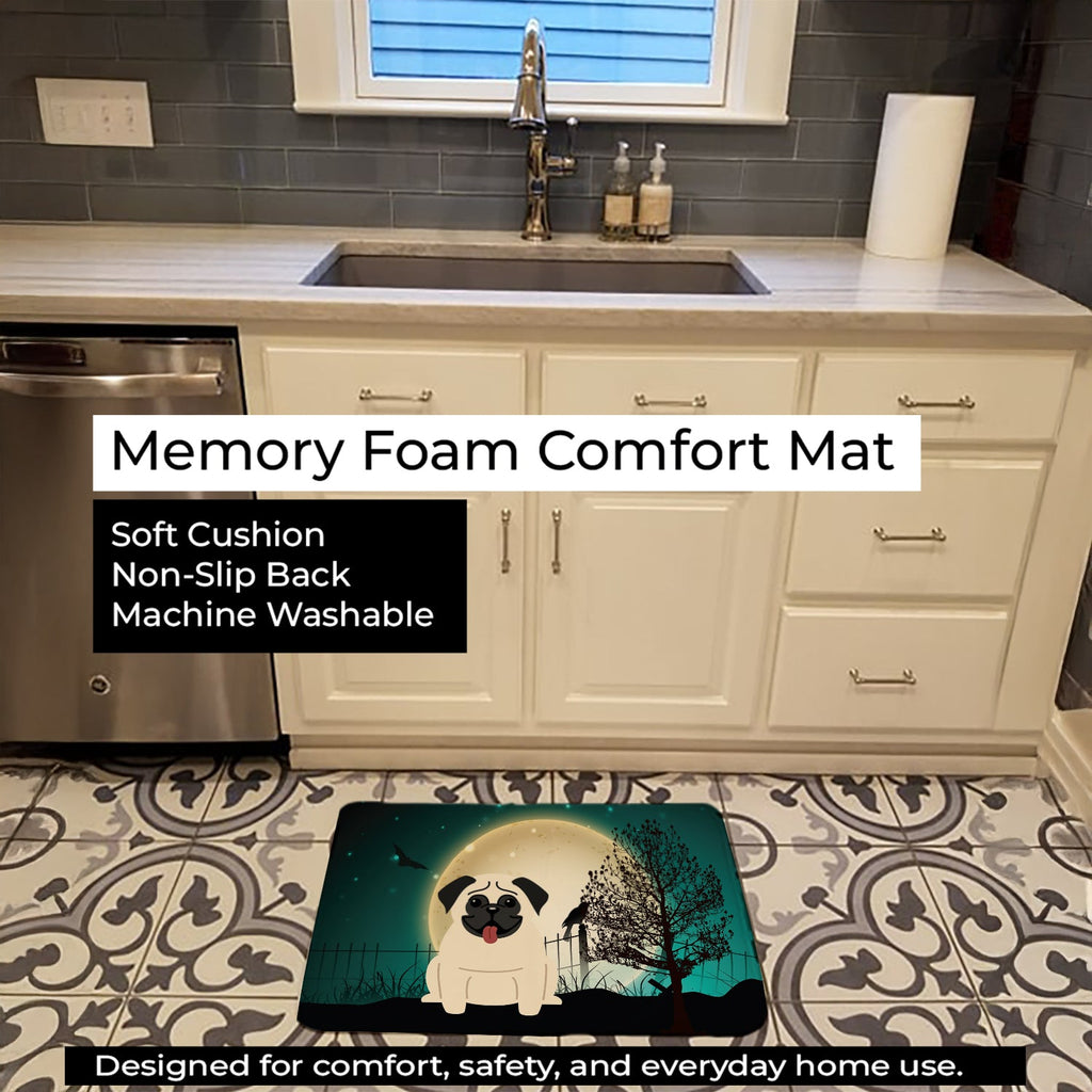 Halloween Scary Pug Cream Memory Foam Kitchen Mat Machine Washable Anti-Fatigue Cushion Comfort Bath or Kitchen Rug