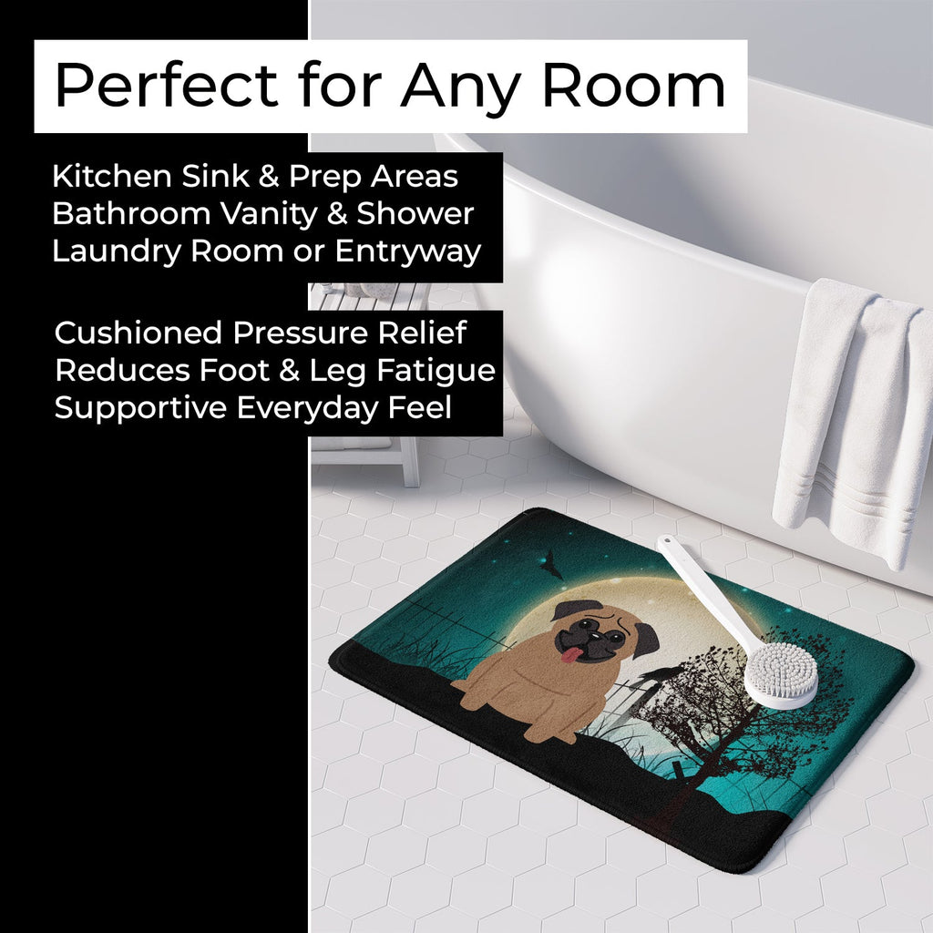 Halloween Scary Pug Brown Memory Foam Kitchen Mat Machine Washable Anti-Fatigue Cushion Comfort Bath or Kitchen Rug
