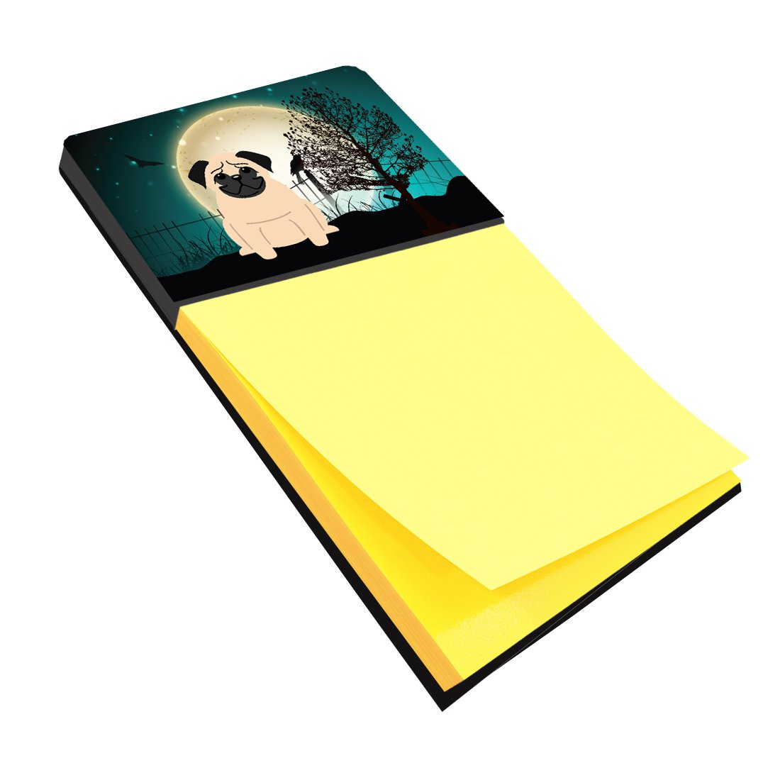 Halloween Scary Pug Fawn Watercolor Sticky Note Holder Refillable Dispenser Desk Accessory 3x3 Pad Gift